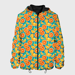Куртка с капюшоном мужская Дольки апельсина на синем фоне, цвет: 3D-черный