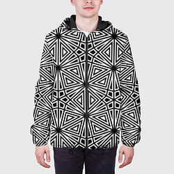 Куртка с капюшоном мужская Паттерн из чёрно-белого множества треугольников, цвет: 3D-черный — фото 2
