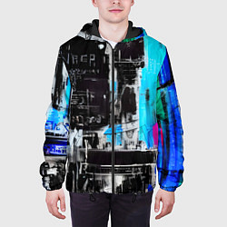 Куртка с капюшоном мужская Абстракция, черно-синие цвета, от нейросети, цвет: 3D-черный — фото 2