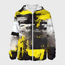 Куртка с капюшоном мужская Черно-желтая абстракция, нейросеть, цвет: 3D-белый