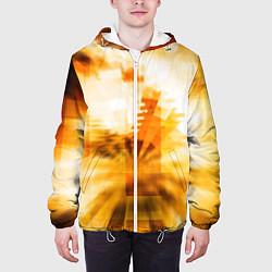 Куртка с капюшоном мужская Ярко-жёлтое свечение и пиксели, цвет: 3D-белый — фото 2