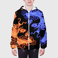 Куртка с капюшоном мужская Парящие неоновые драконы, цвет: 3D-белый — фото 2