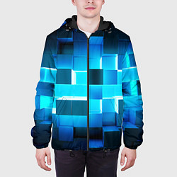 Куртка с капюшоном мужская Неоновые кубы с подсветкой, цвет: 3D-черный — фото 2