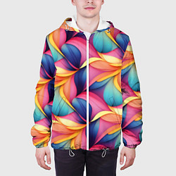 Куртка с капюшоном мужская Абстрактные цветы в узоре, цвет: 3D-белый — фото 2