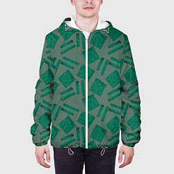 Куртка с капюшоном мужская Зеленые акварельные мазки, цвет: 3D-белый — фото 2