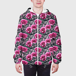 Куртка с капюшоном мужская Розовые розы с цифровым камуфляжем, цвет: 3D-белый — фото 2