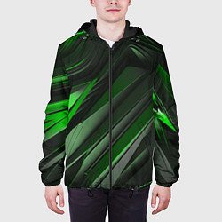 Куртка с капюшоном мужская Green black abstract, цвет: 3D-черный — фото 2