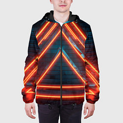 Куртка с капюшоном мужская Треугольные неоновые линии, цвет: 3D-черный — фото 2