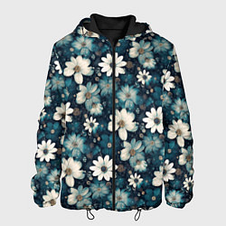 Куртка с капюшоном мужская Узор из весенних цветочков, цвет: 3D-черный
