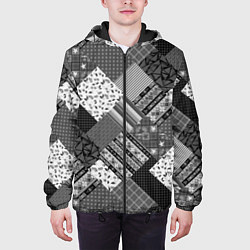 Куртка с капюшоном мужская Черно белый лоскутный узор, цвет: 3D-черный — фото 2