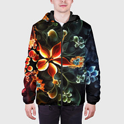 Куртка с капюшоном мужская Абстрактные цветы, цвет: 3D-черный — фото 2