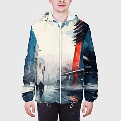 Куртка с капюшоном мужская Наш город - коллекция Бело-сине-красный - Хуф и Ся, цвет: 3D-белый — фото 2