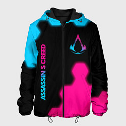 Куртка с капюшоном мужская Assassins Creed - neon gradient: надпись, символ, цвет: 3D-черный