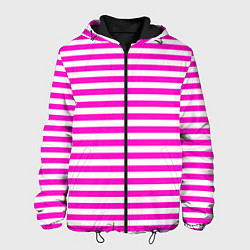 Куртка с капюшоном мужская Ярко-розовые полосы, цвет: 3D-черный