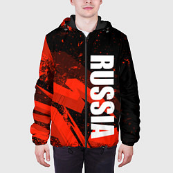Куртка с капюшоном мужская Russia - белая надпись на красных брызгах, цвет: 3D-черный — фото 2