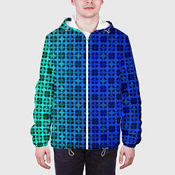Куртка с капюшоном мужская Сине-зеленый геометрический узор, цвет: 3D-белый — фото 2