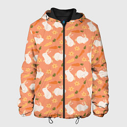 Куртка с капюшоном мужская Зайцы с морковью паттерн, цвет: 3D-черный