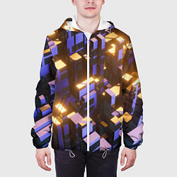 Куртка с капюшоном мужская Фиолетовые и светящиеся кубы, цвет: 3D-белый — фото 2