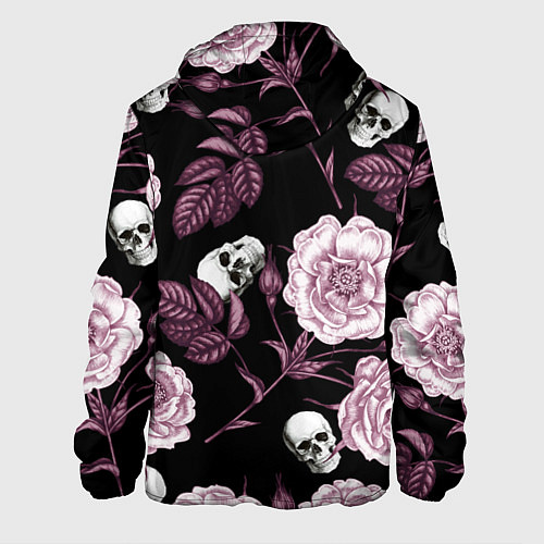 Мужская куртка Розовые цветы с черепами / 3D-Черный – фото 2