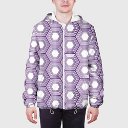 Куртка с капюшоном мужская Шестиугольники фиолетовые, цвет: 3D-белый — фото 2