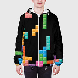 Куртка с капюшоном мужская Тетрис падающие блоки, цвет: 3D-белый — фото 2