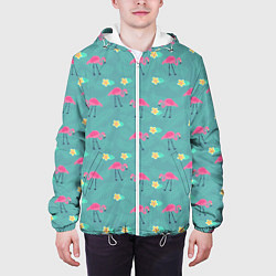 Куртка с капюшоном мужская Летний паттерн с фламинго, цвет: 3D-белый — фото 2
