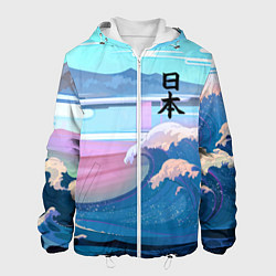 Куртка с капюшоном мужская Japan - landscape - waves, цвет: 3D-белый