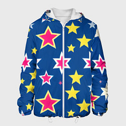 Куртка с капюшоном мужская Звёзды разных цветов, цвет: 3D-белый