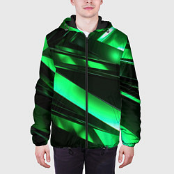 Куртка с капюшоном мужская Зеленая неоновая абстракция, цвет: 3D-черный — фото 2