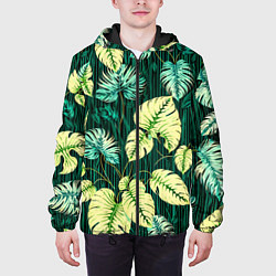 Куртка с капюшоном мужская Листья узор тропический, цвет: 3D-черный — фото 2