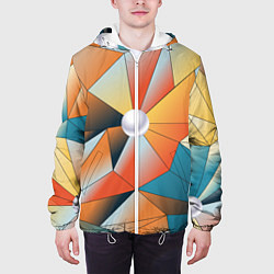 Куртка с капюшоном мужская Жемчужина - градиент из полигональных треугольнико, цвет: 3D-белый — фото 2