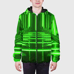 Куртка с капюшоном мужская Зеленые световые объекты, цвет: 3D-черный — фото 2