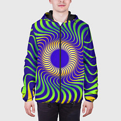 Куртка с капюшоном мужская Абстрактный спиральный узор, цвет: 3D-черный — фото 2