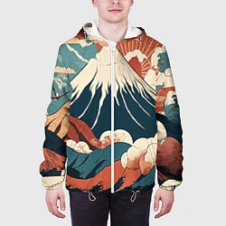 Куртка с капюшоном мужская Ретро Фудзияма, цвет: 3D-белый — фото 2