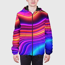 Куртка с капюшоном мужская Яркие неоновые волны, цвет: 3D-черный — фото 2