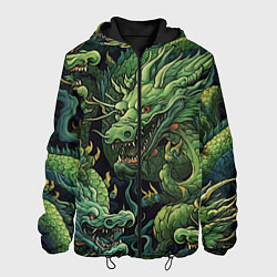 Куртка с капюшоном мужская Зеленые драконы: арт нейросети, цвет: 3D-черный