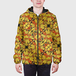 Куртка с капюшоном мужская Красно-желтые цветочки, цвет: 3D-черный — фото 2