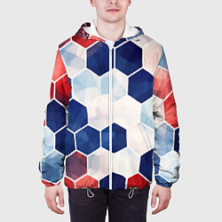 Куртка с капюшоном мужская Плиты белые синие красные, цвет: 3D-белый — фото 2