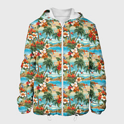 Куртка с капюшоном мужская Гавайский остров и цветы, цвет: 3D-белый