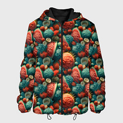 Куртка с капюшоном мужская Тропические фрукты паттерн, цвет: 3D-черный