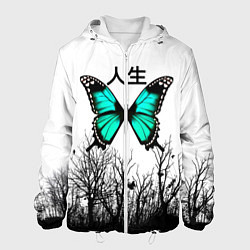 Куртка с капюшоном мужская С бабочкой на фоне японского иероглифа, цвет: 3D-белый