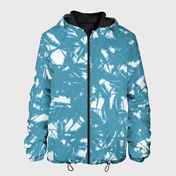 Куртка с капюшоном мужская Абстракция голубой листья, цвет: 3D-черный