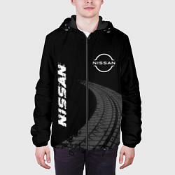 Куртка с капюшоном мужская Nissan speed на темном фоне со следами шин: надпис, цвет: 3D-черный — фото 2
