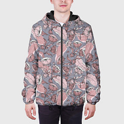 Куртка с капюшоном мужская Нежный цветочный принт, листья, цвет: 3D-черный — фото 2
