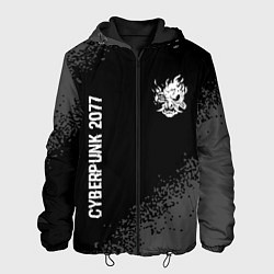 Мужская куртка Cyberpunk 2077 glitch на темном фоне: надпись, сим
