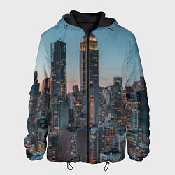 Куртка с капюшоном мужская Утренний город с небоскребами, цвет: 3D-черный
