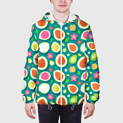 Куртка с капюшоном мужская Текстура авокадо и цветы, цвет: 3D-белый — фото 2
