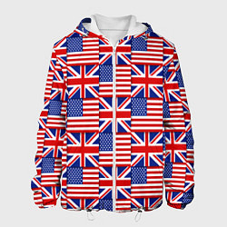 Куртка с капюшоном мужская Флаги США и Англии, цвет: 3D-белый
