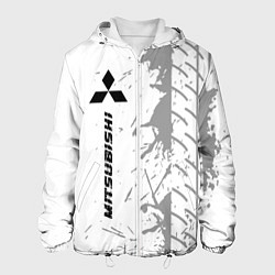 Куртка с капюшоном мужская Mitsubishi speed на светлом фоне со следами шин: п, цвет: 3D-белый