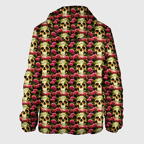 Мужская куртка Черепа с розовыми цветами / 3D-Черный – фото 2